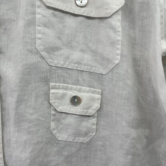 Chicos Button Top XL 3 Linen Pockets Roll Tab Long Sleeve White Beach Hike Fish - Picture 6 of 16